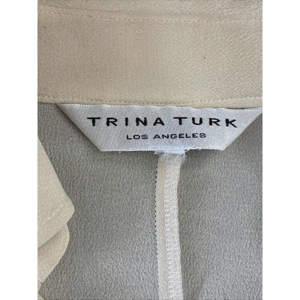 Trina Turk Long Sleeve Blouse Small? Ivory Statement Cuff Gold Buttons STAINS - Picture 2 of 16